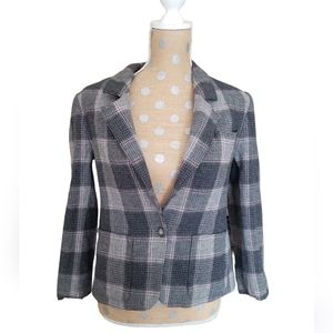Vintage Pendleton petite wool plaid blazer gray pink 1980s academia medium